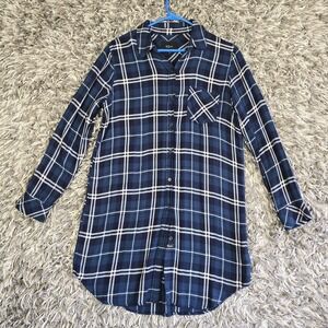 Rails Shirt Womens Small Blue White Plaid Long Sleeve Button Down Tunic Rayon